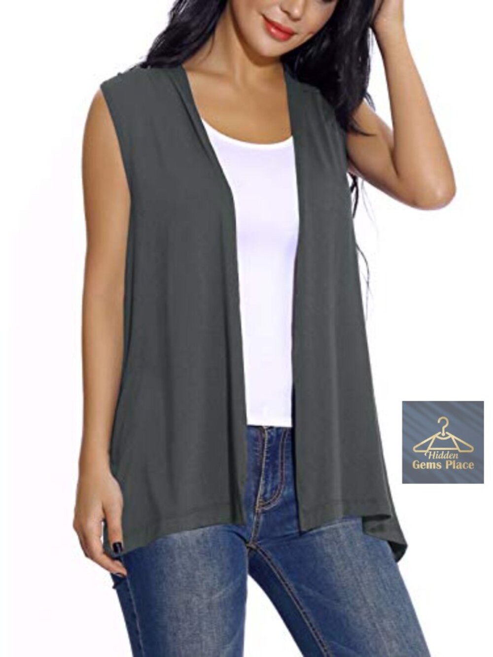 Sleeveless Open Front Cardigan Vest Lightweight Loose Rayon Spandex